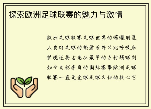 探索欧洲足球联赛的魅力与激情