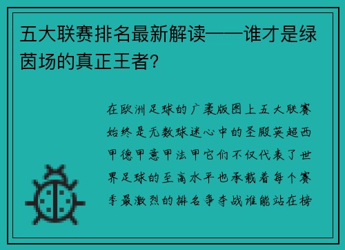 五大联赛排名最新解读——谁才是绿茵场的真正王者？